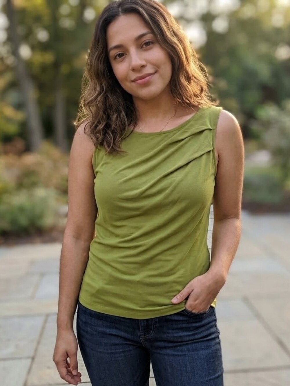 Women's Olive Green Sleeveless Draped Tank